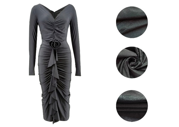 Women Sexy Full Sleeve Ruched Floral Ruffled Dress