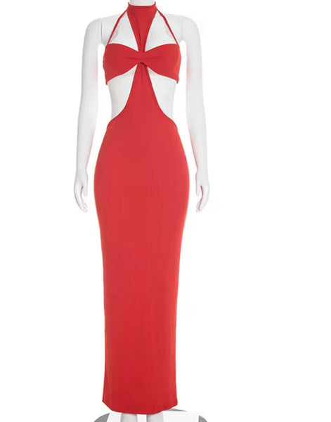 Women Halter Sleeveless Cut Out Maxi Dress