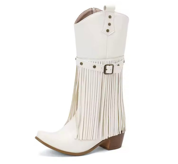 Women Fashion Fringe Tassel Knee High Western Boots