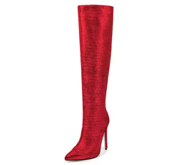 Women Color High Heel Fashion Knee High Boots