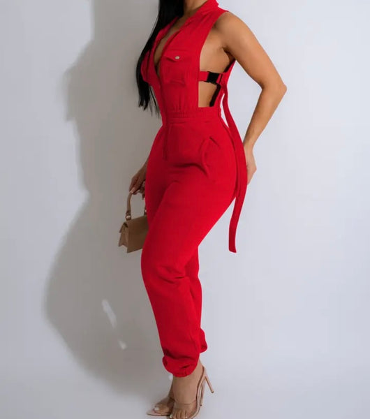 Women Buckled Sleeveless Fashion Solid Color Jumpsuit