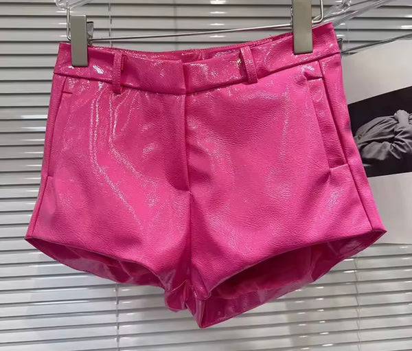 Women Color Fashion PU Shorts