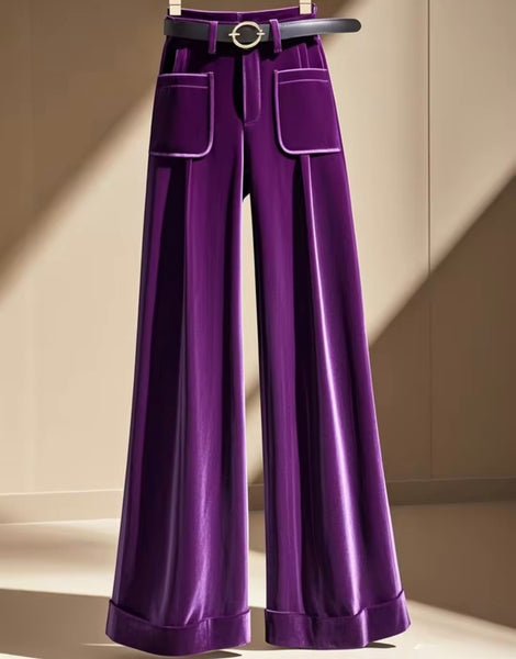 Women Fashion Purple Velvet Wide Leg Pants