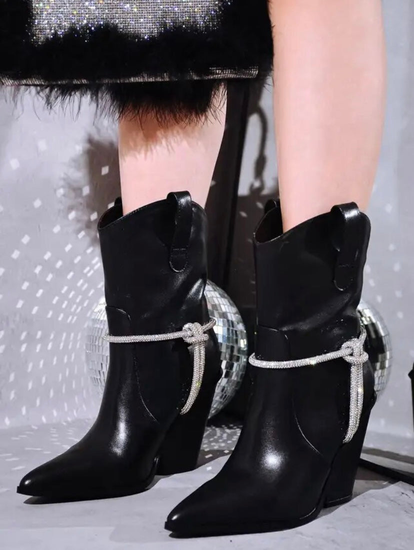 Women Color Bling Patchwork Fashion Ankle Western Boots