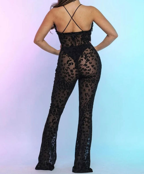 Women Black Printed Halter Sleeveless Sexy Jumpsuit