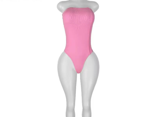 Women Strapless Color Bodysuit Two Piece Fashion Pant Set