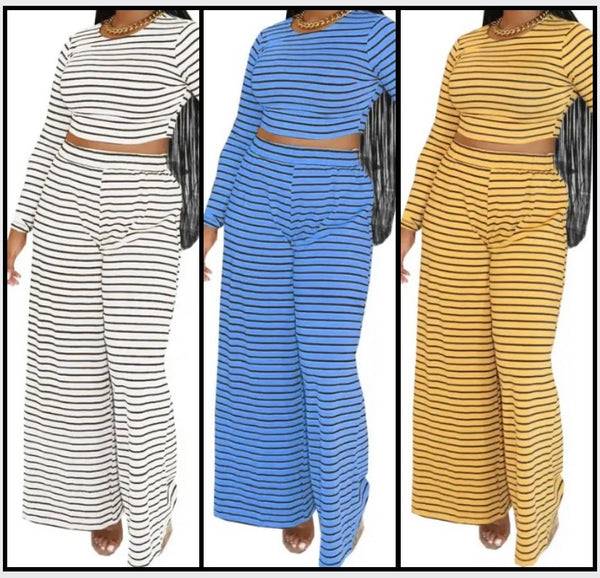 Women Fashion Full Sleeve Striped Two Piece Pant Set