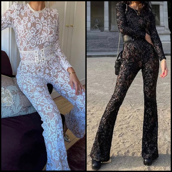 Women Sexy Fashion Full Sleeve Lace Jumpsuit