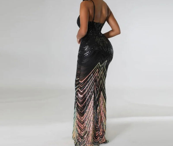 Women Sexy Sleeveless Sequins Gradient Maxi Dress