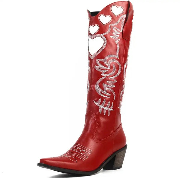 Women Fashion Heart Print Western Boots