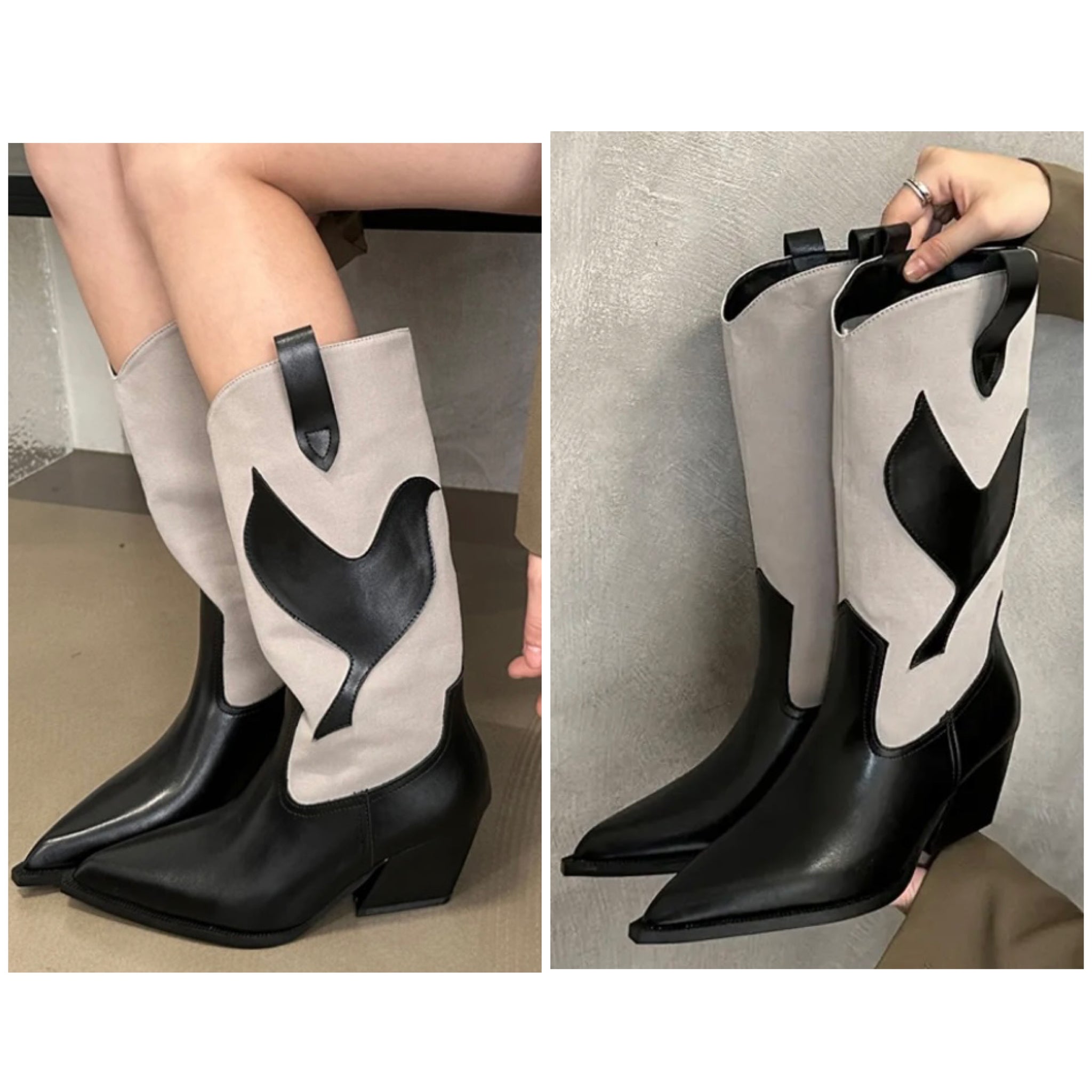Women Fashion Color Patchwork Western Boots