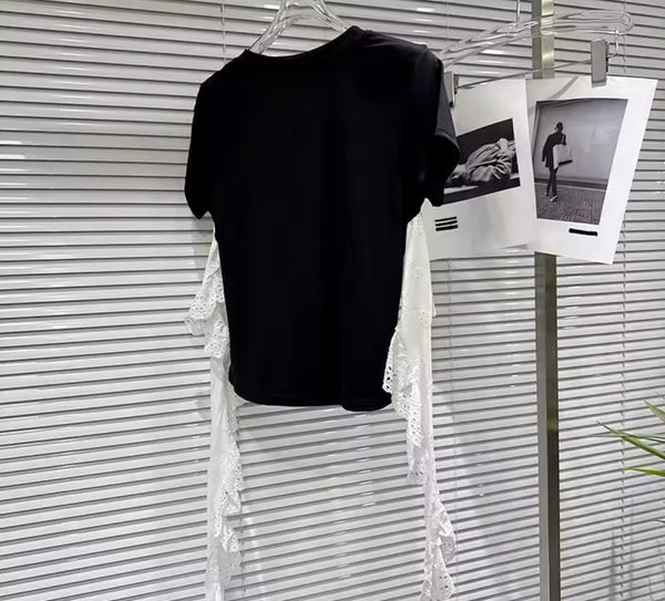 Women B&W Lace Full Sleeve Fashion Two Piece Pant Set