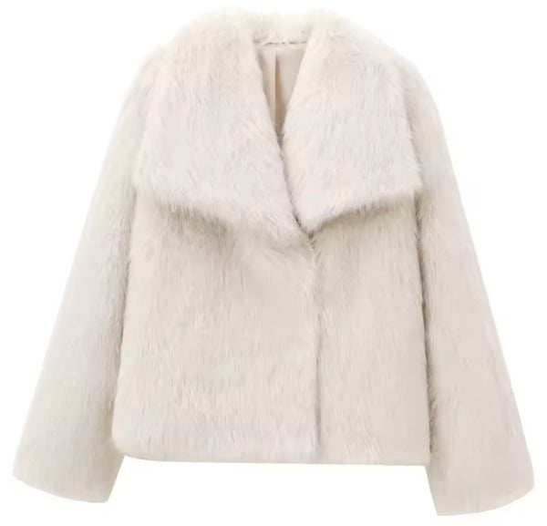 Women Color Fashion Faux Fur Warm Jacket
