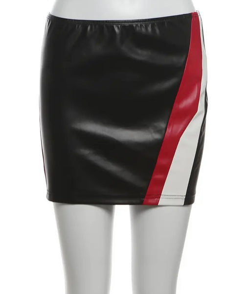 Women Sexy Fashion Color Patchwork Faux Leather Skirt