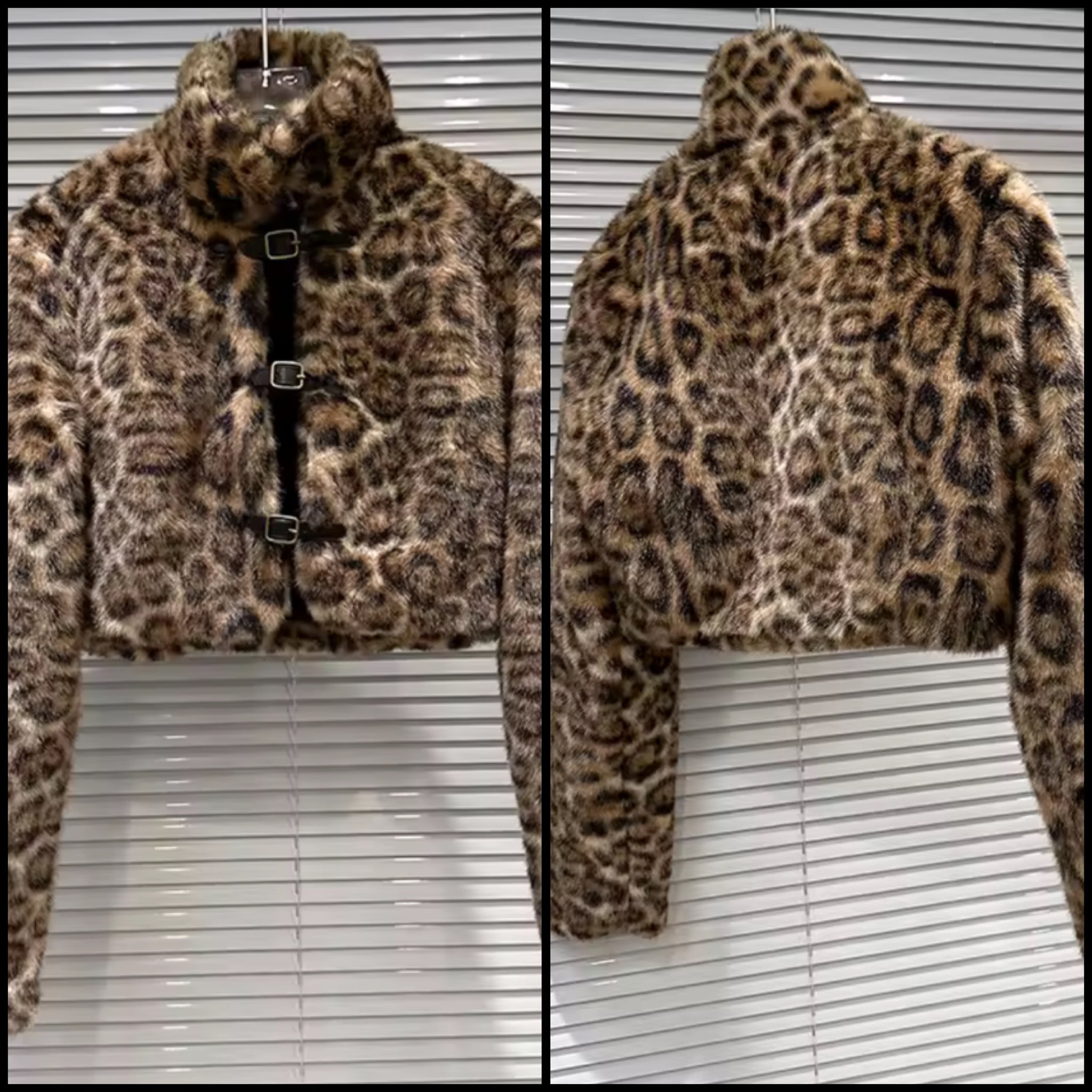 Women Fashion Leopard Print Faux Fur Jacket