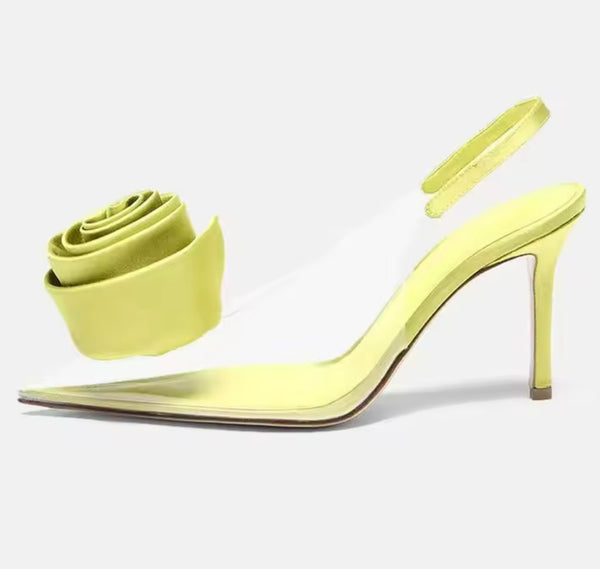Women Pointed Toe Color Floral Fashion Transparent High Heels