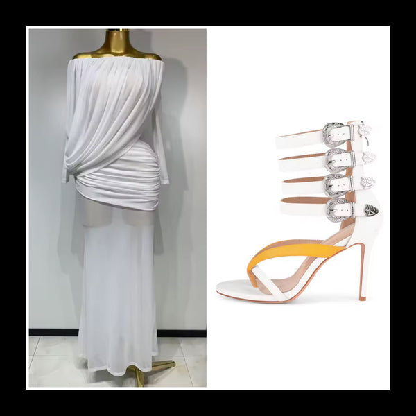 Women Color Patchwork Fashion Buckled High Heel Sandals