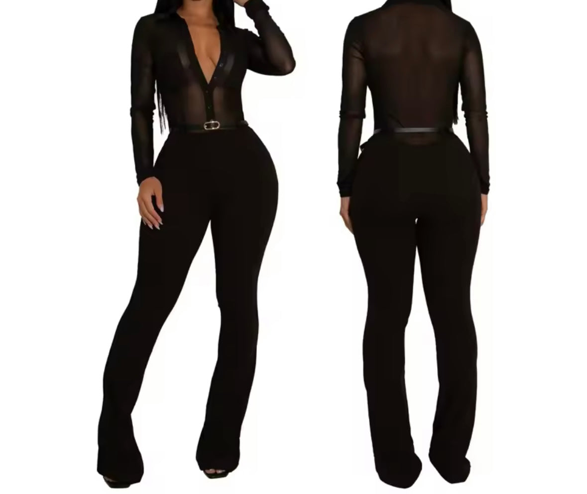 Women Sexy Mesh Patchwork Full Sleeve Fashion Jumpsuit