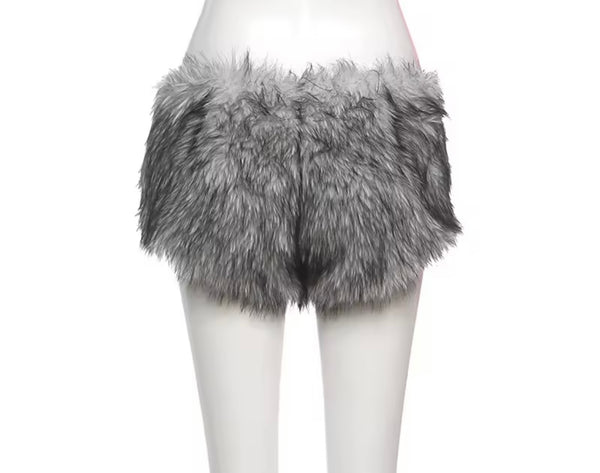 Women Sexy Fashion Halter Sleeveless Fur Two Piece Short Set