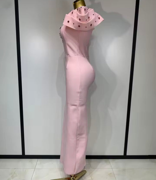 Women Elegant Crystal Patchwork Short Sleeve Maxi Dress