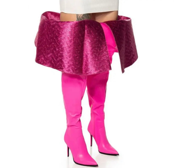 Women Fashion Faux Leather Thigh High Boots