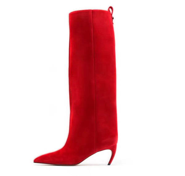 Women Color Fashion Pointed Toe Suede Knee High Boots