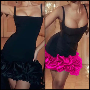 Women Sleeveless Ruffled Sexy Black Dress