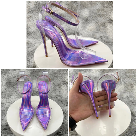 Women Fashion Purple Transparent Open Toe Ankle Strap Sandals