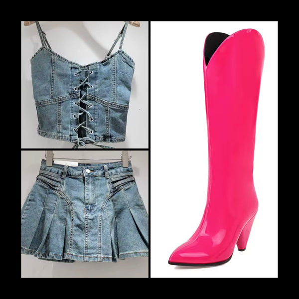 Women Fashion Color Patent Leather Knee High Western Boots