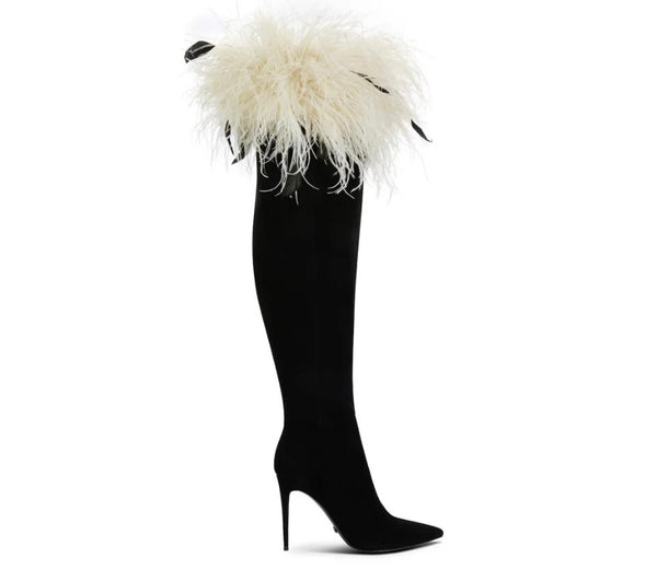 Women Fashion Faux Fur Patchwork Knee High Boots