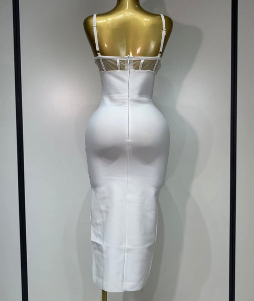 Women Sexy Sleeveless White Bling Cut Out Bandage Dress