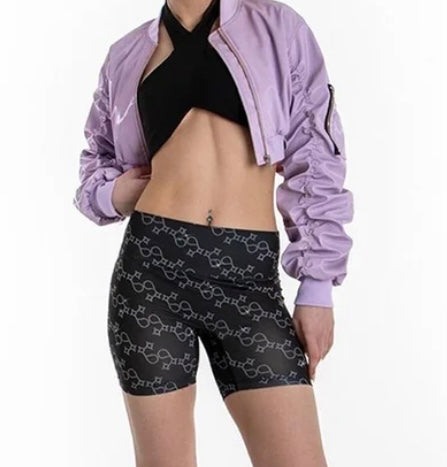 Women Purple Faux Leather Zipper Crop Jacket