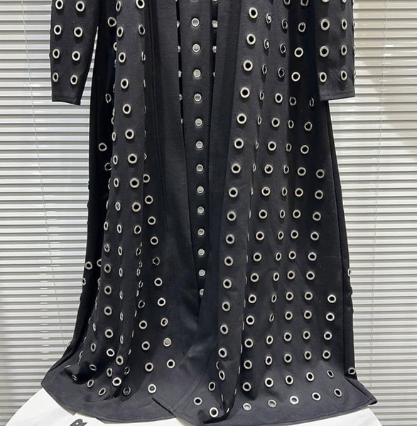 Women Black Metal Ring Fashion Cardigan Jacket