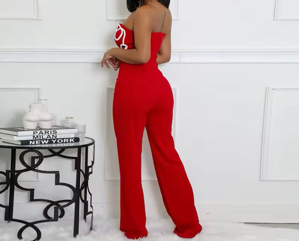 Women Sexy Sleeveless V-Neck Color Print Jumpsuit