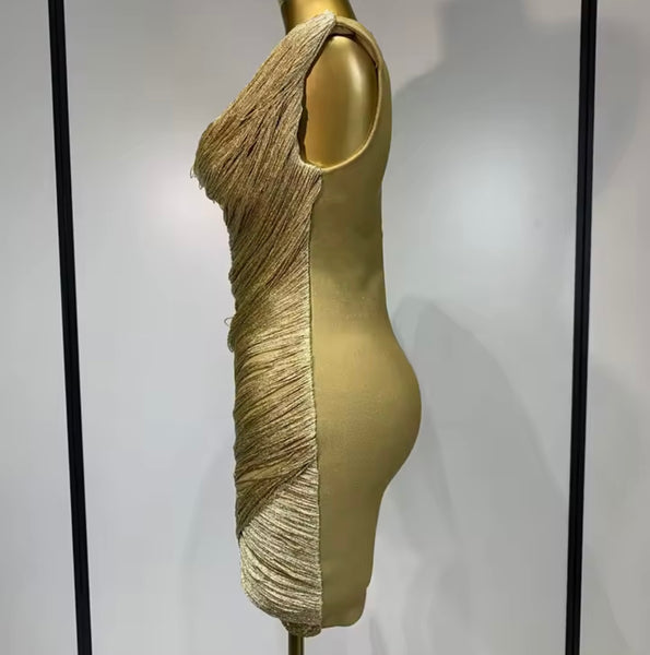 Women Sexy Sleeveless Fringe Draped Dress