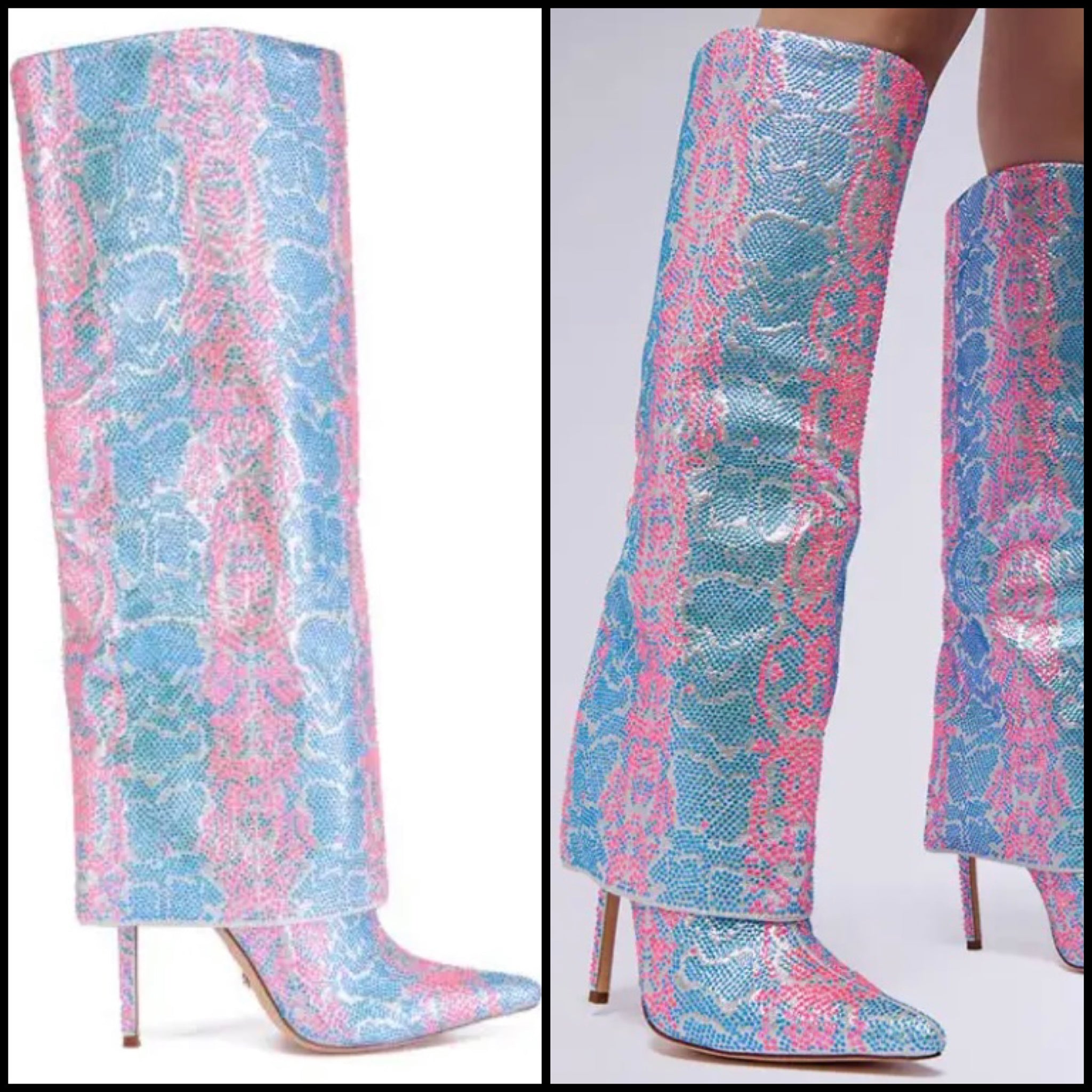 Women Fashion Color Patchwork Animal Print Knee High Boots