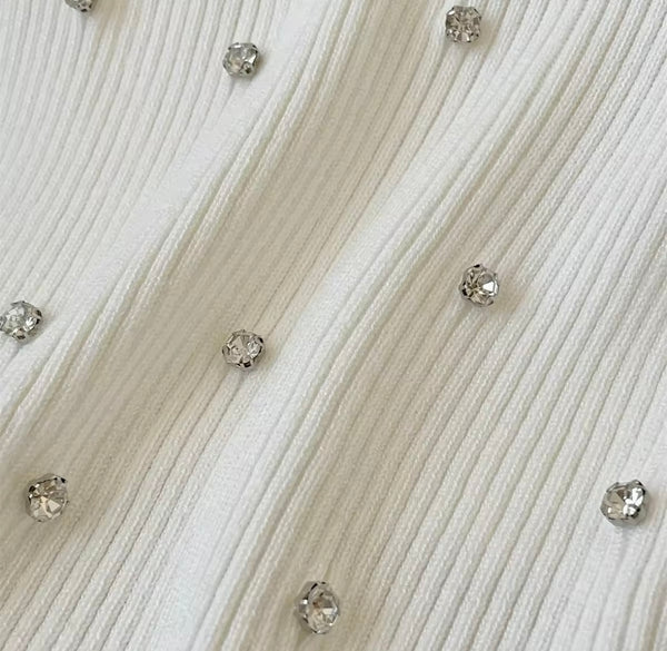 Women Sleeveless Fashion Ribbed Rhinestone Tank Top