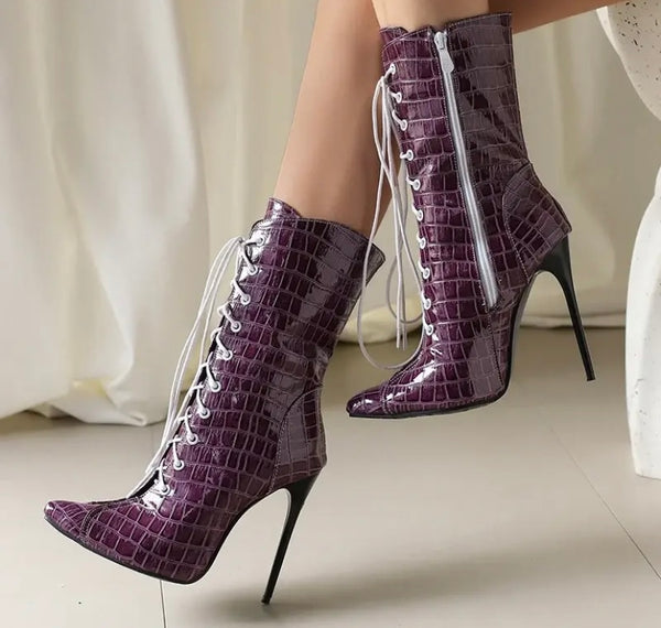 Women Fashion Color Pointed Toe Lace Up Ankle/Mid Calf Boots