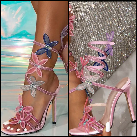 Women Fashion Bling Colorful Butterfly High Heel Sandals