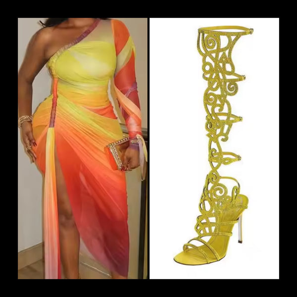 Women Sexy One Shoulder Gradient Side Split Dress