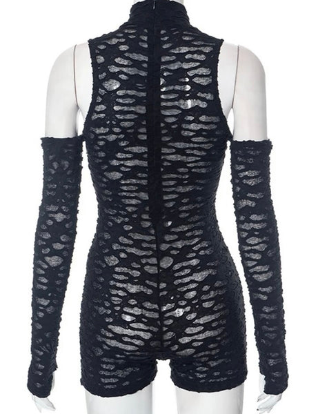 Women Sexy Black See Through Full Sleeve Fashion Romper