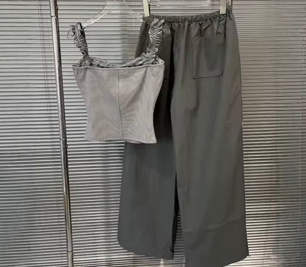 Women Gray Sleeveless Fashion Striped Two Piece Pant Set