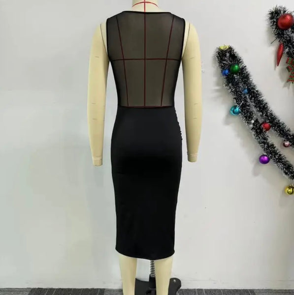 Women Black Sexy Sleeveless Mesh Patchwork Dress