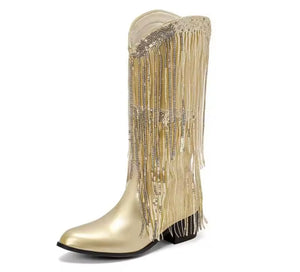 Women Fashion Color Fringe Tassel Western Boots