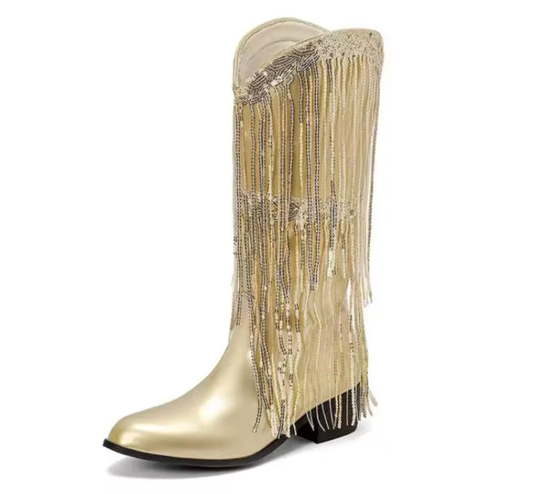 Women Fashion Color Fringe Tassel Western Boots