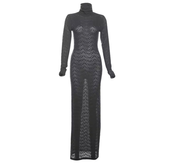 Women Sexy Solid Color Printed Full Sleeve Maxi Dress