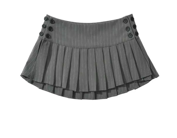 Women Sexy Striped Full Sleeve Bodysuit Two Piece Pleated Skirt Set