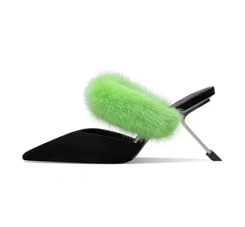 Women Fashion Pointed Toe Faux Fur High Heels