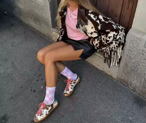 Women Fashion Animal Print Fringe Tassel Jacket