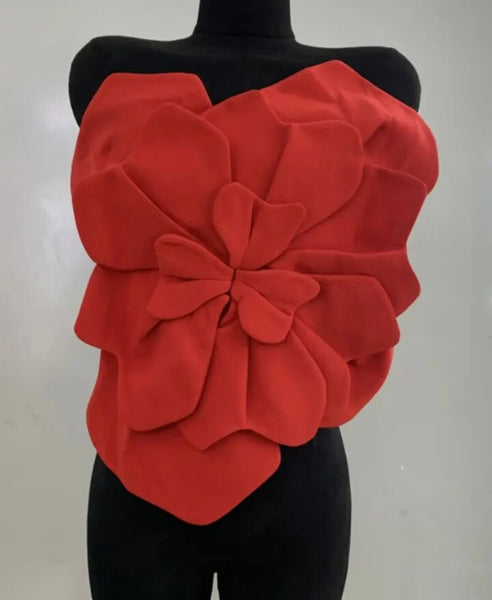 Women Sexy Strapless Red Floral Crop Top